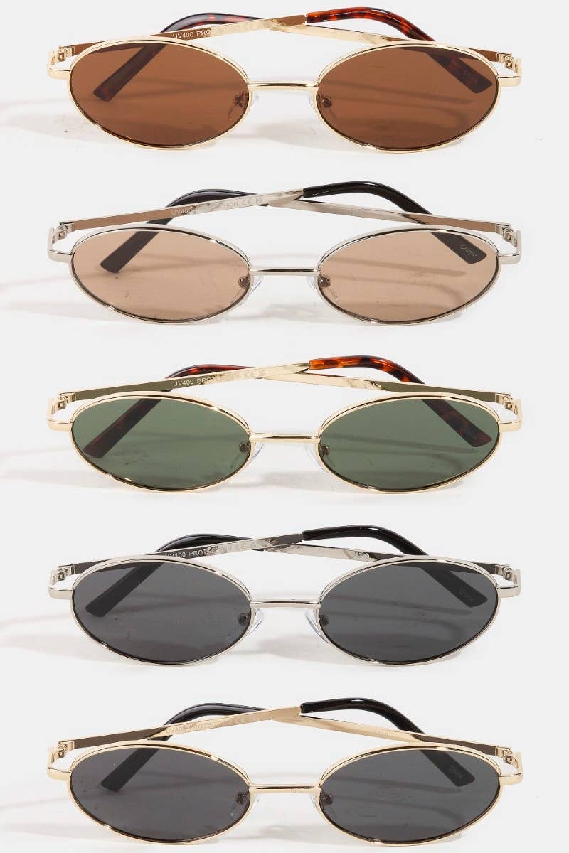 Metallic Frame Oval Lens Sunglasses Set: ASSORTED
