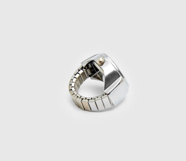 Watch Ring- Stainless Steel- Quartz Stretch Ring- Gift Box: Yellow Gold