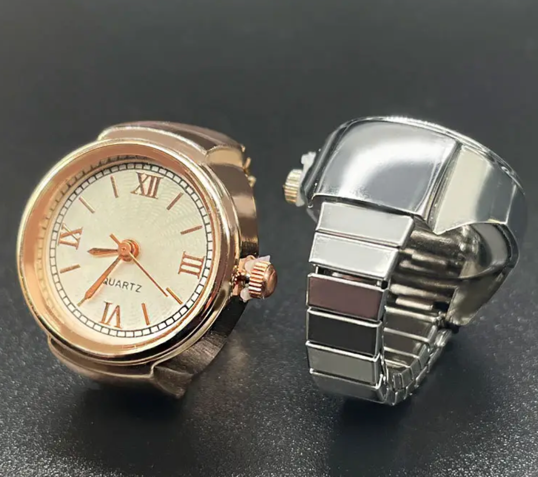 Watch Ring- Stainless Steel- Quartz Stretch Ring- Gift Box: Yellow Gold