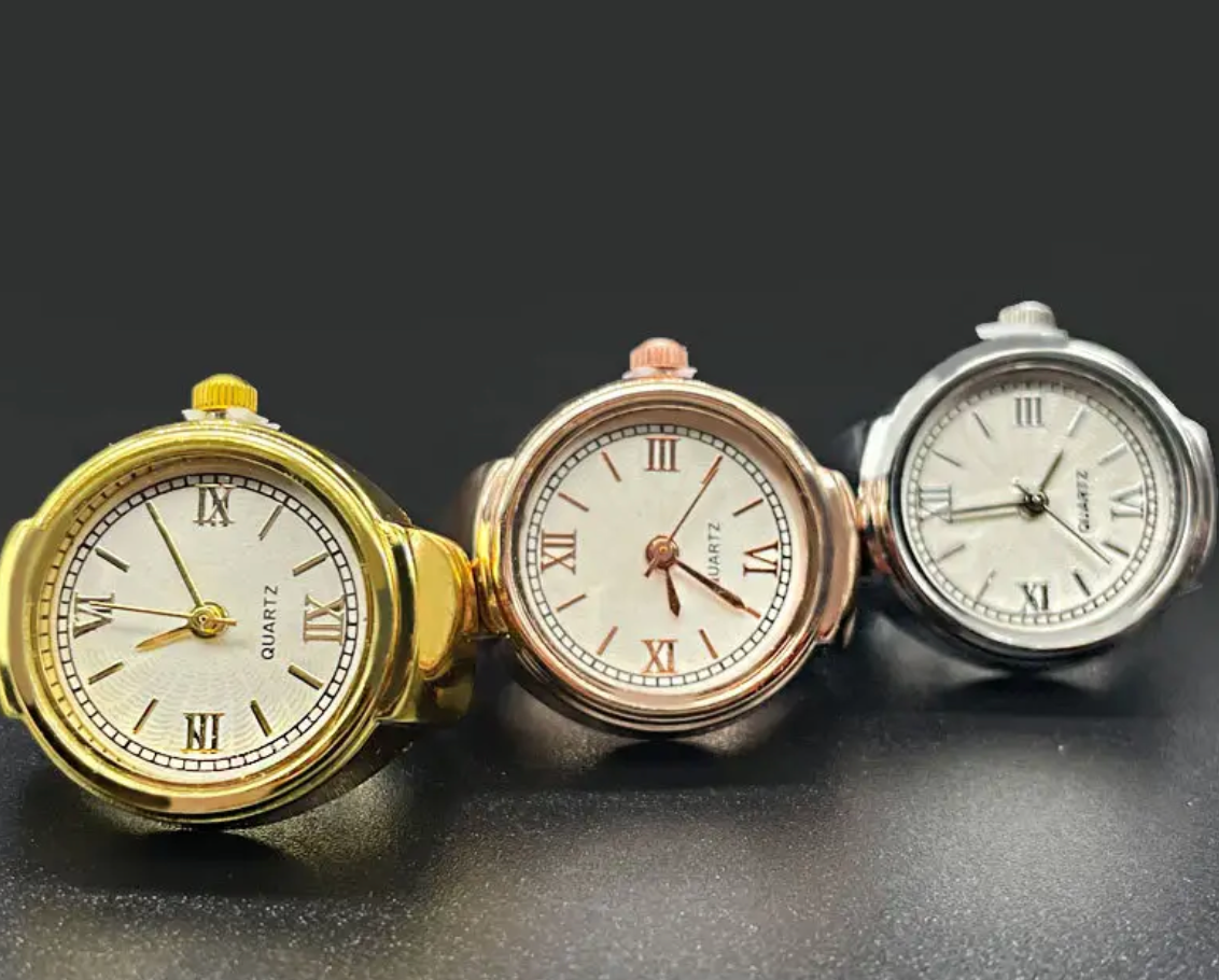 Watch Ring- Stainless Steel- Quartz Stretch Ring- Gift Box: Yellow Gold