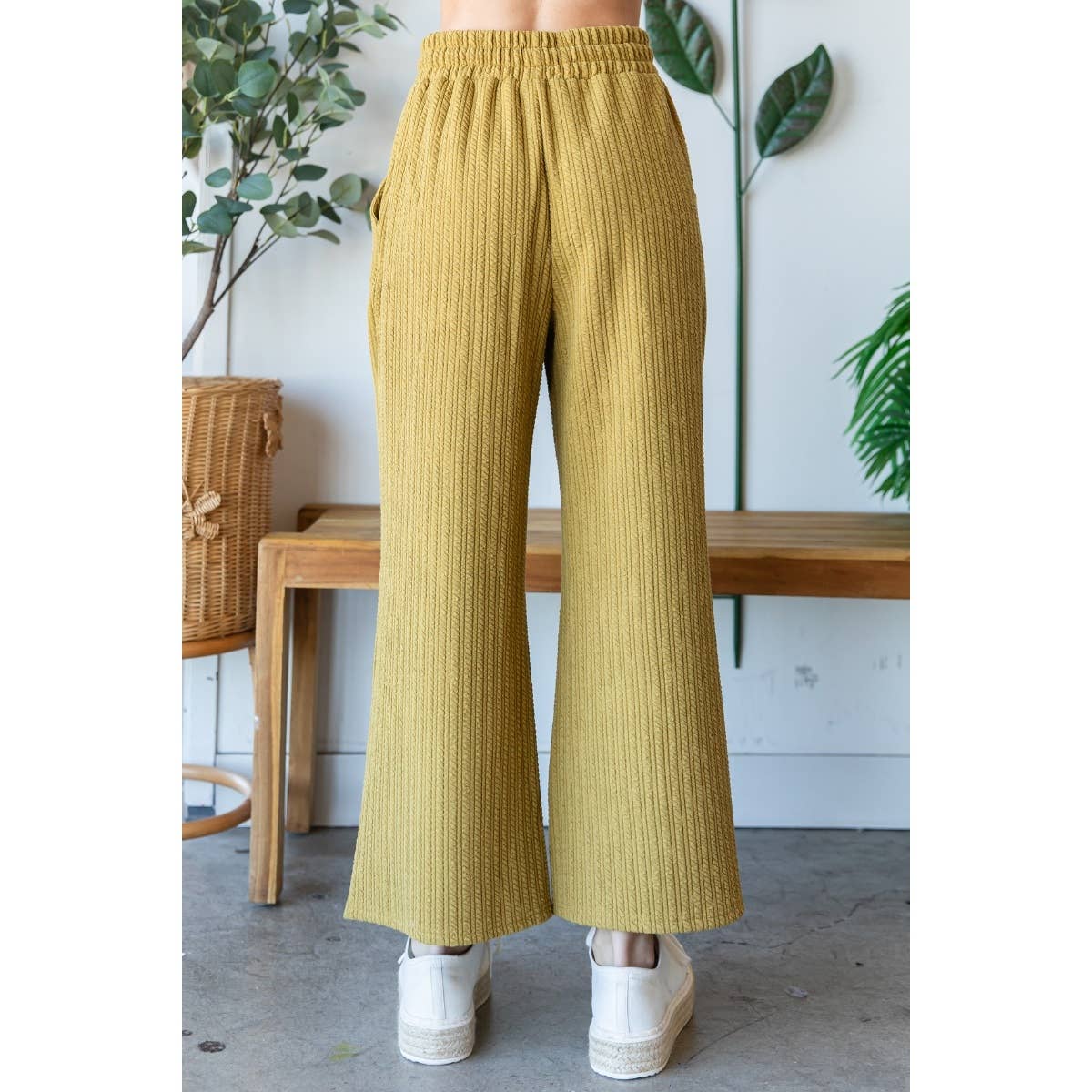 Waffle Textured Knit Pants: Mustard