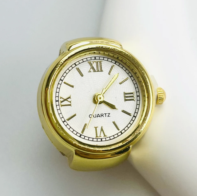 Watch Ring- Stainless Steel- Quartz Stretch Ring- Gift Box: Yellow Gold