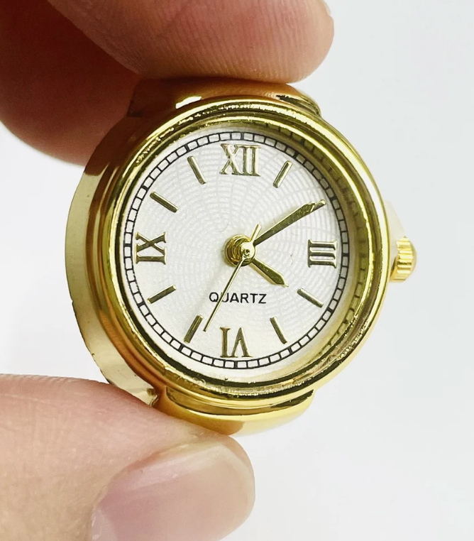 Watch Ring- Stainless Steel- Quartz Stretch Ring- Gift Box: Yellow Gold