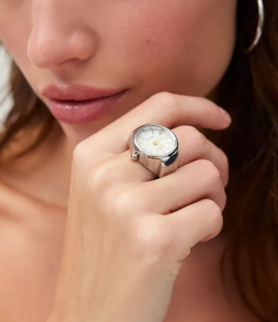 Watch Ring- Stainless Steel- Quartz Stretch Ring- Gift Box: Yellow Gold