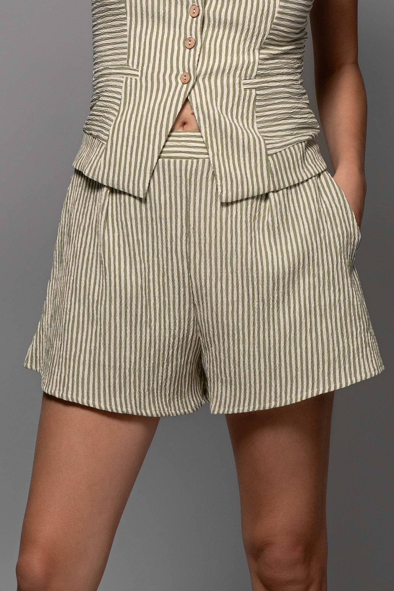 Vienna Stripe Corset Top and Pleated Shorts Set