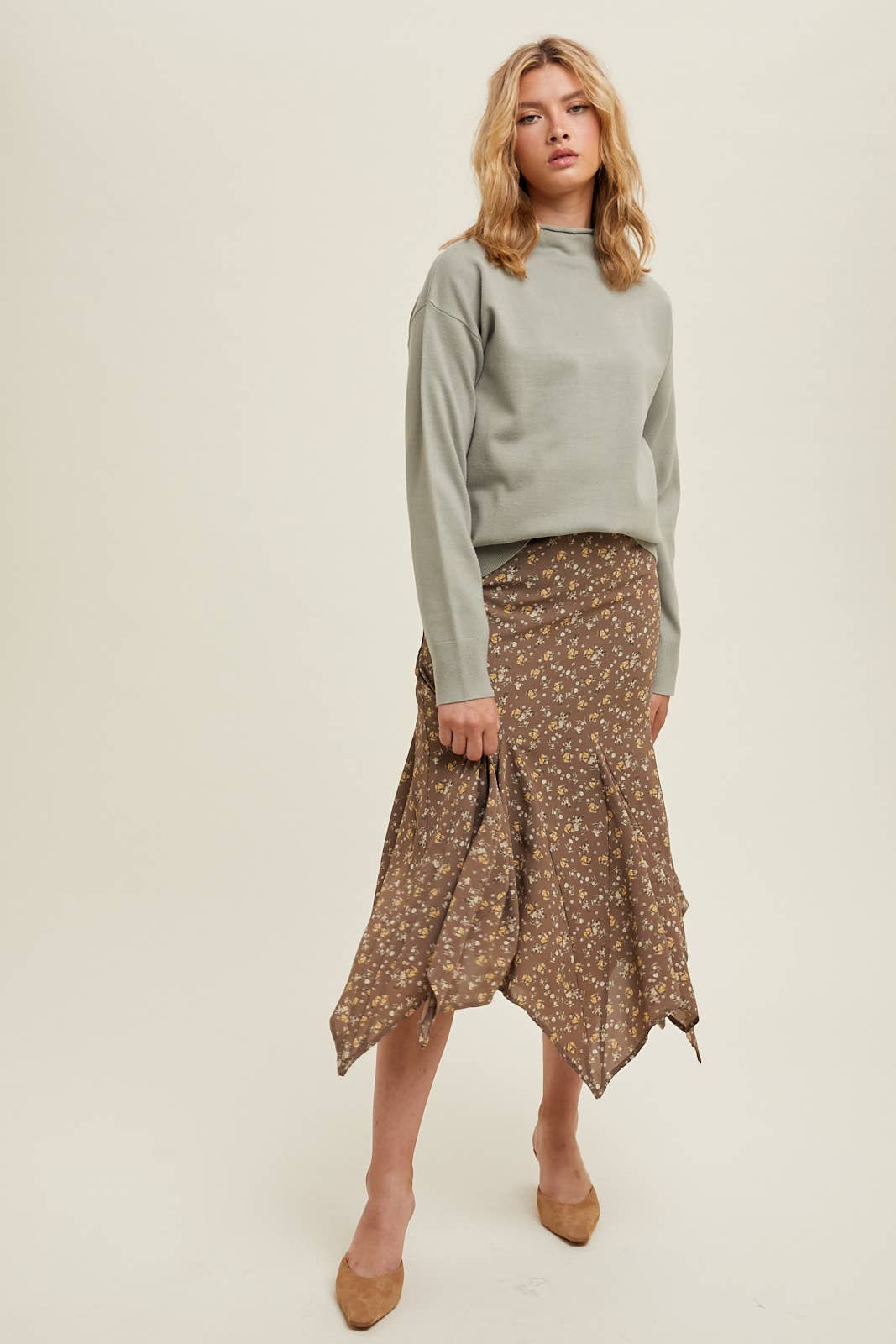 FLORAL HANDKERCHIEF MIDI SKIRT