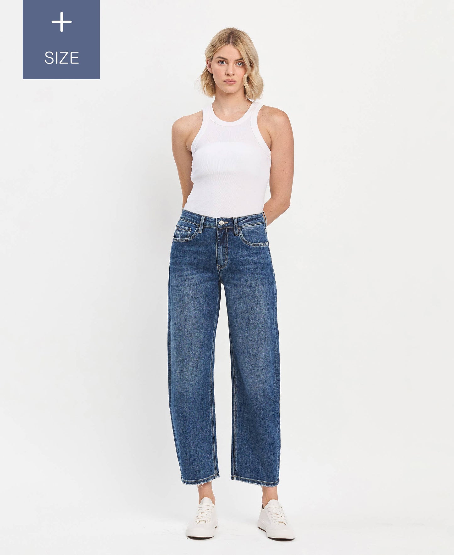 PLUS SIZE HIGH RISE ANKLE BARREL JEANS