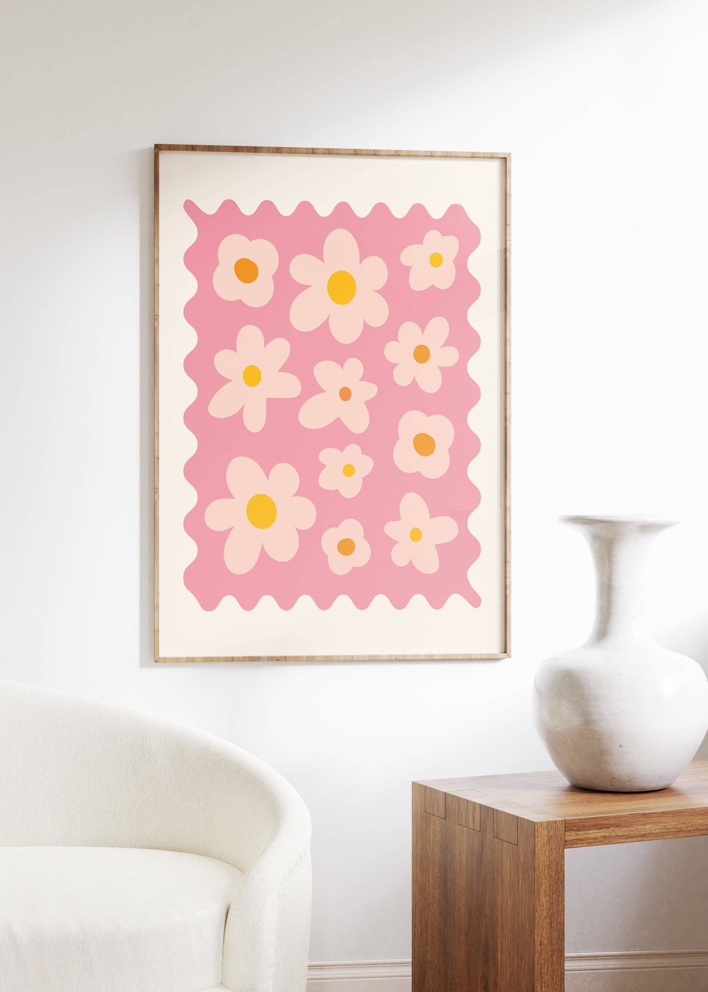 Retro Flower Print | Funky Boho Poster: Pink / 8 x 10"