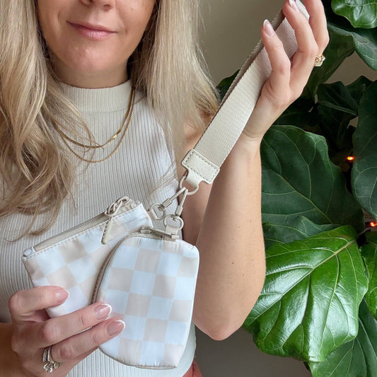 Dual Pouch Wristlet : Cream Check