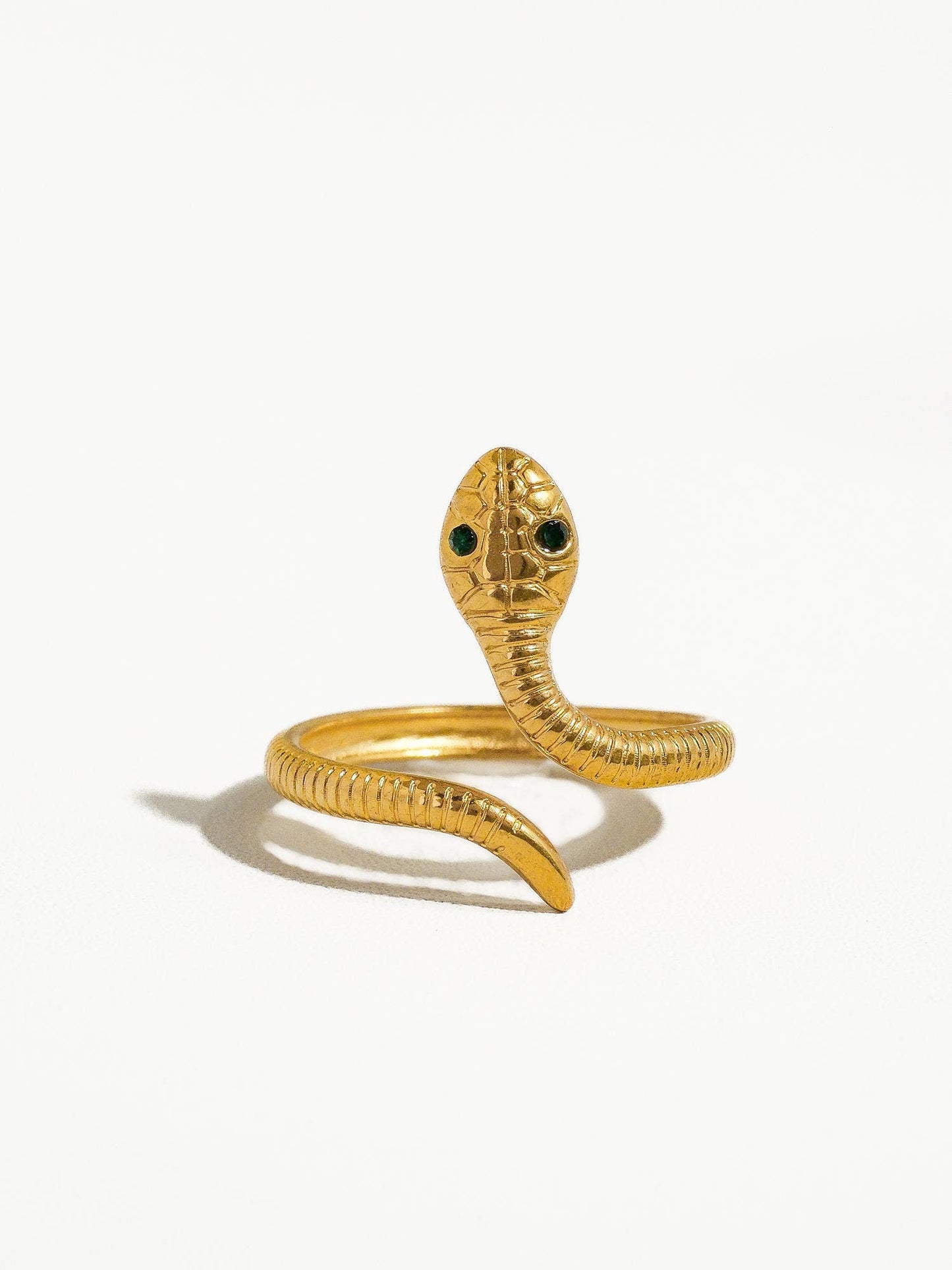 Echidna Non-Tarnish Adjustable Serpent Ring: Yellow Gold