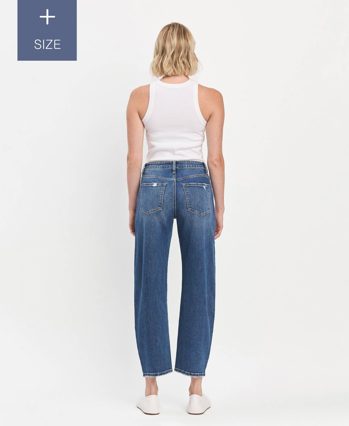 PLUS SIZE HIGH RISE ANKLE BARREL JEANS