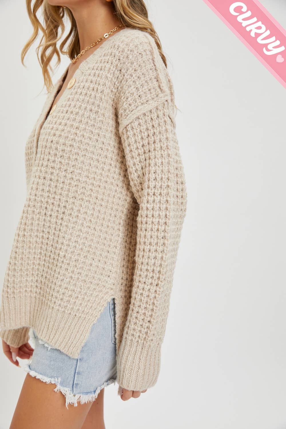 Plus Waffle Knit Sweater : Oyster