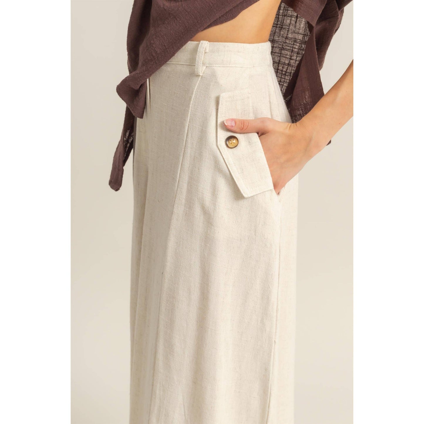 Rory Linen Blended High Waist Pants: OATMEAL