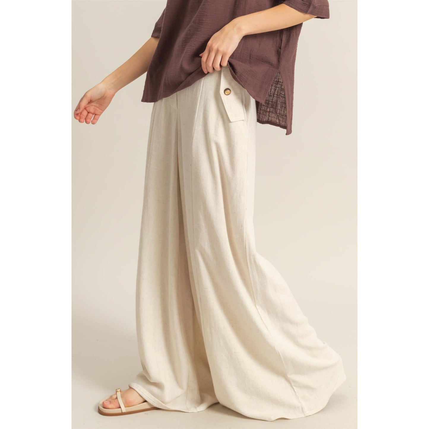 Rory Linen Blended High Waist Pants: OATMEAL