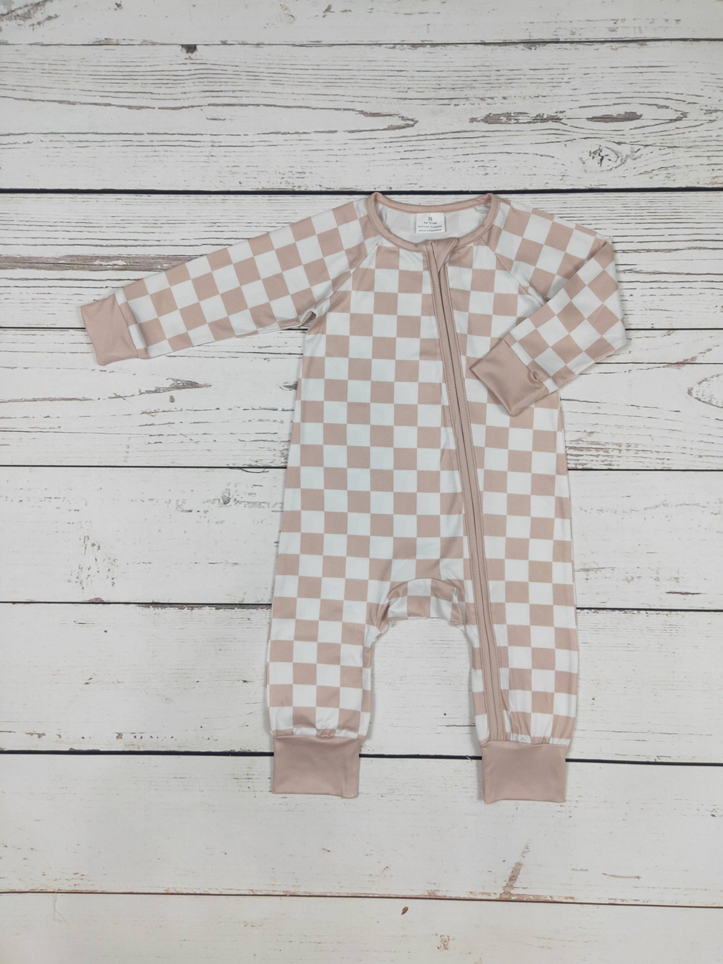 Baby Tan Checkered Zipper Sleeper