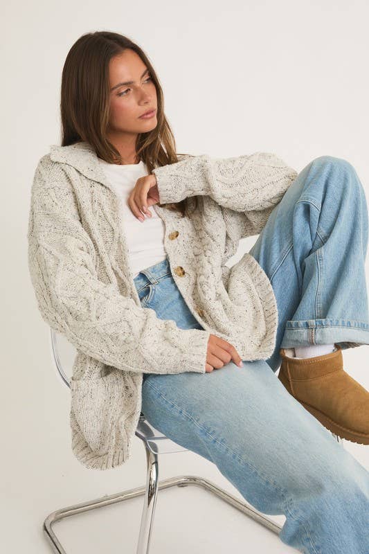 Front Pocket Detail Long Sleeve Oversized Cardigan