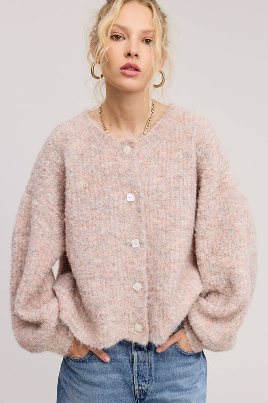 Confetti Balloon Sleeve Cardi: Blush