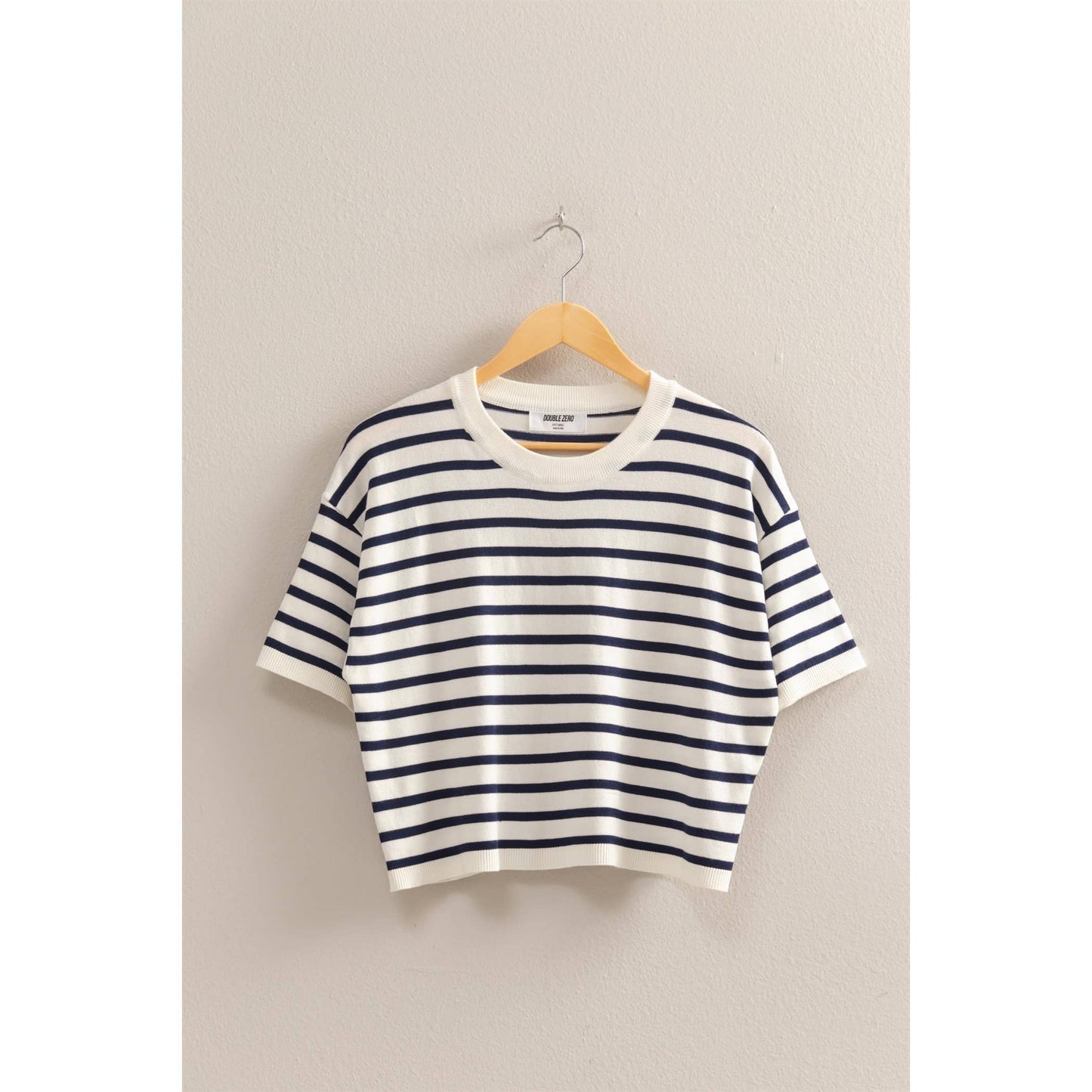 Round Neck Striped Crop Top: NAVY