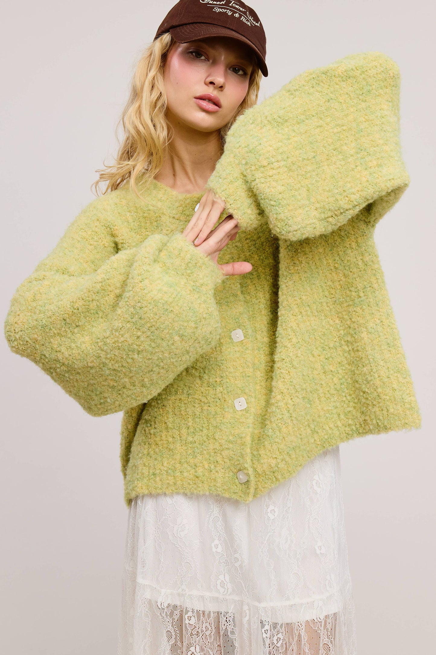 Confetti Balloon Sleeve Cardi: Lime