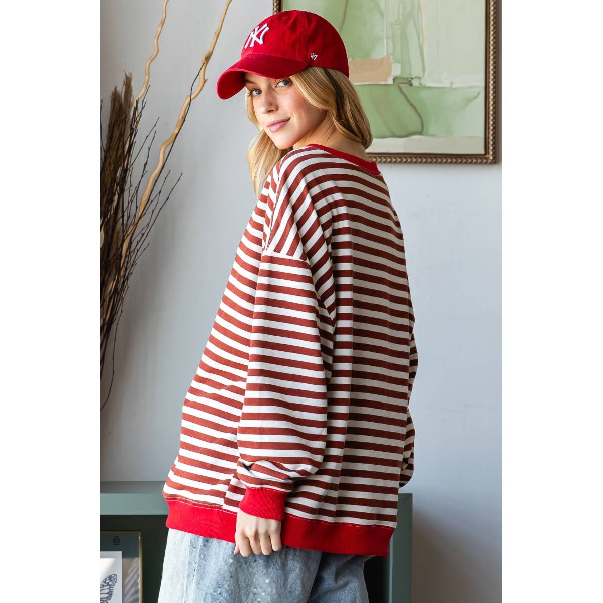 Oversize Striped Top: Chestnut