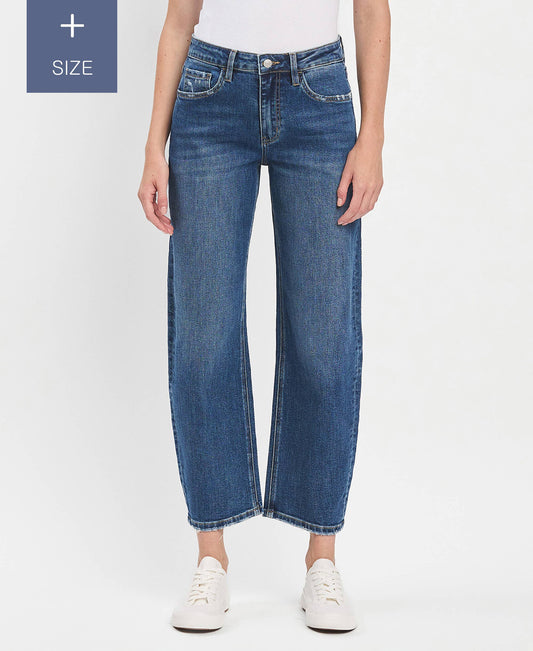 PLUS SIZE HIGH RISE ANKLE BARREL JEANS