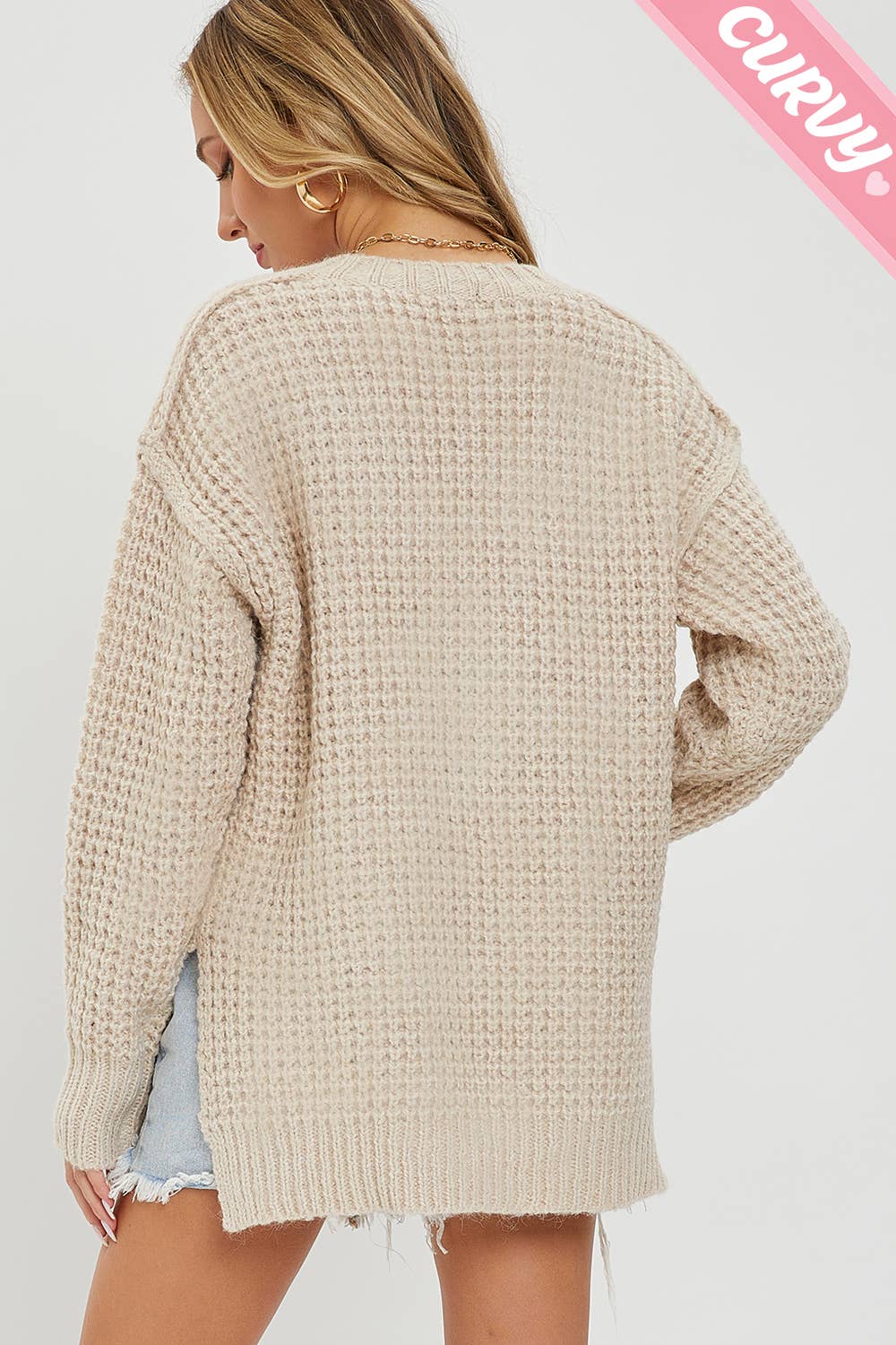 Plus Waffle Knit Sweater : Oyster