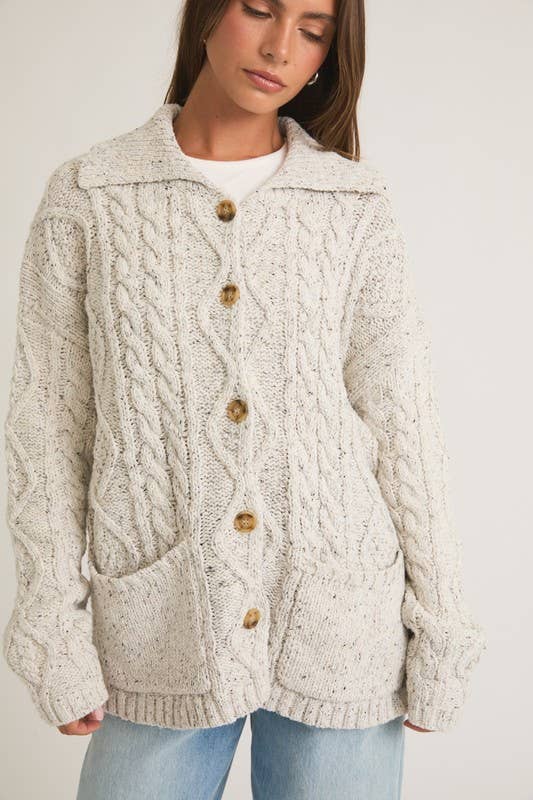 Front Pocket Detail Long Sleeve Oversized Cardigan