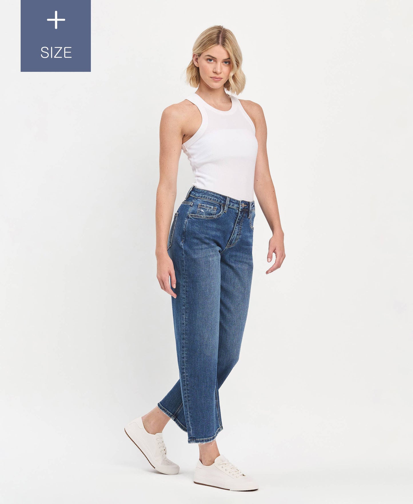 PLUS SIZE HIGH RISE ANKLE BARREL JEANS