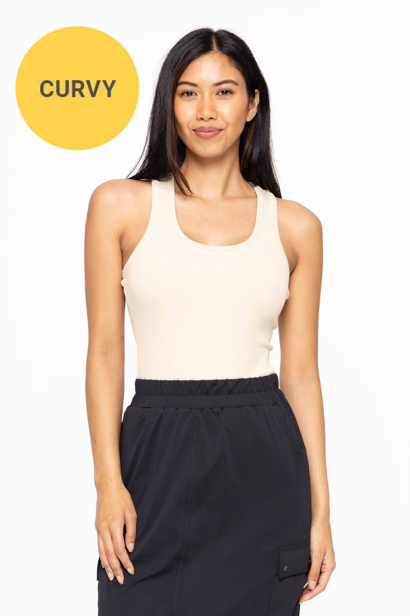 CURVY Slim Fit Scoop Neck Tank Top: OAT MILK