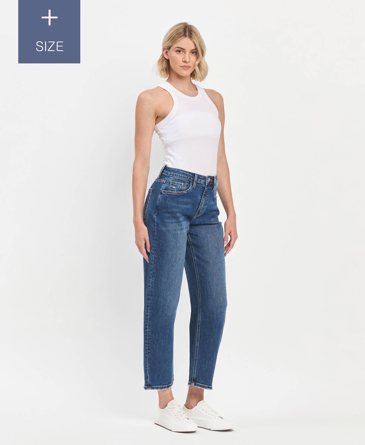 PLUS SIZE HIGH RISE ANKLE BARREL JEANS