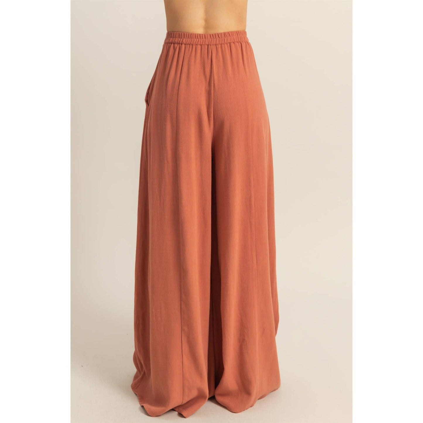 Rory Linen Blended High Waist Pants: TERRACOTTA