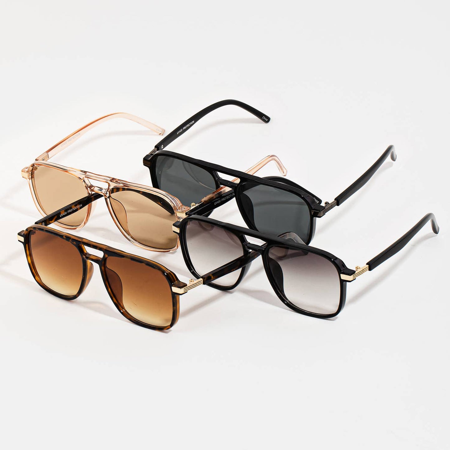 Acetate Double Bridge Aviator Sunglasses: ASSORTED