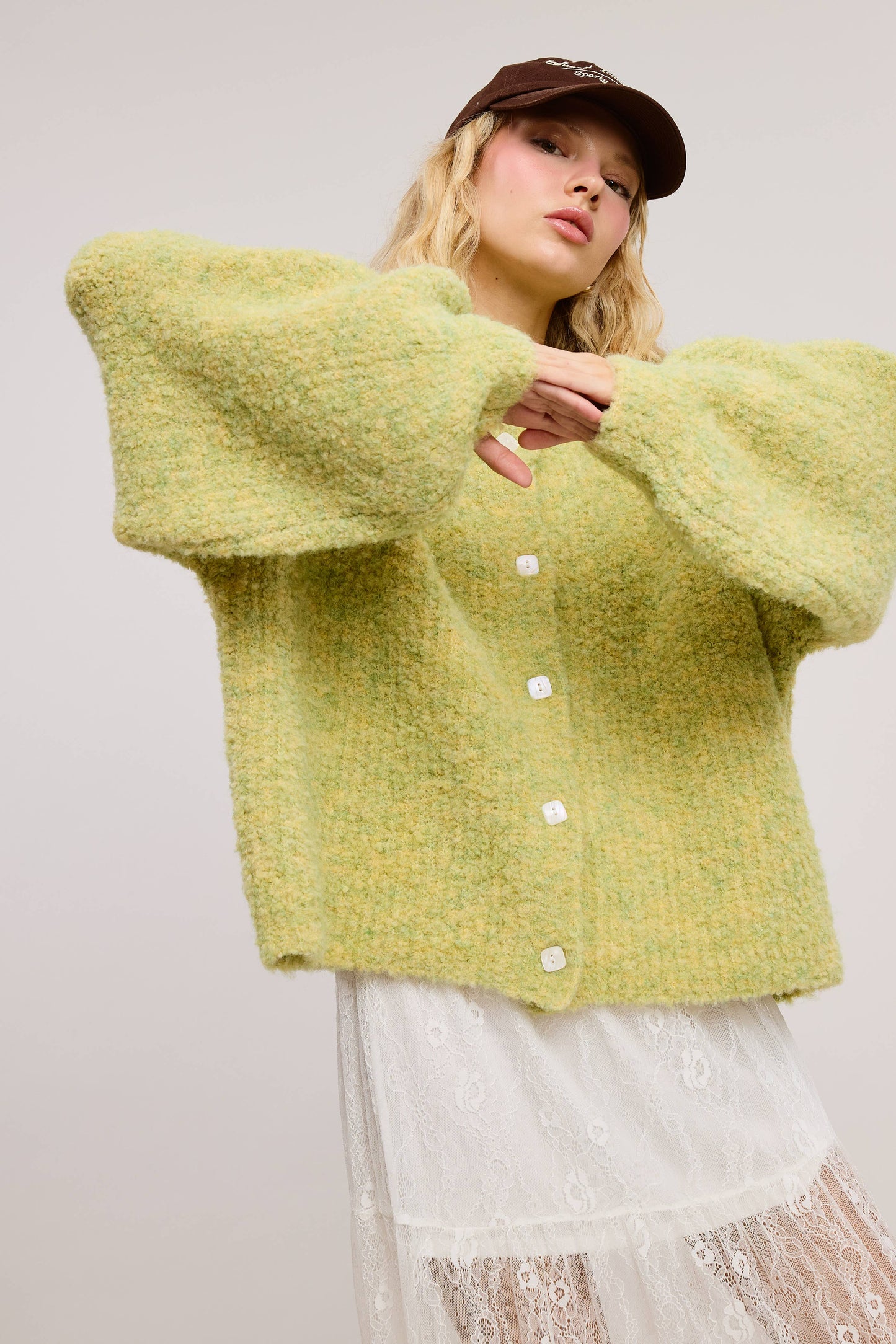 Confetti Balloon Sleeve Cardi: Lime