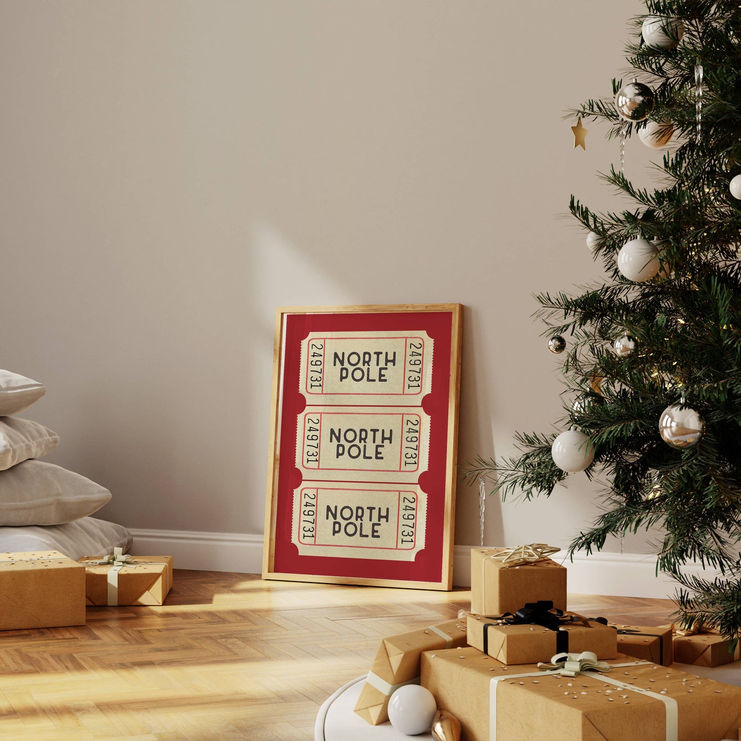 Christmas Wall Art Print | North Pole Ticket Red: 11x14