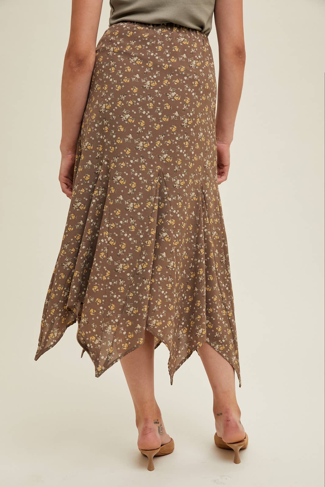 FLORAL HANDKERCHIEF MIDI SKIRT