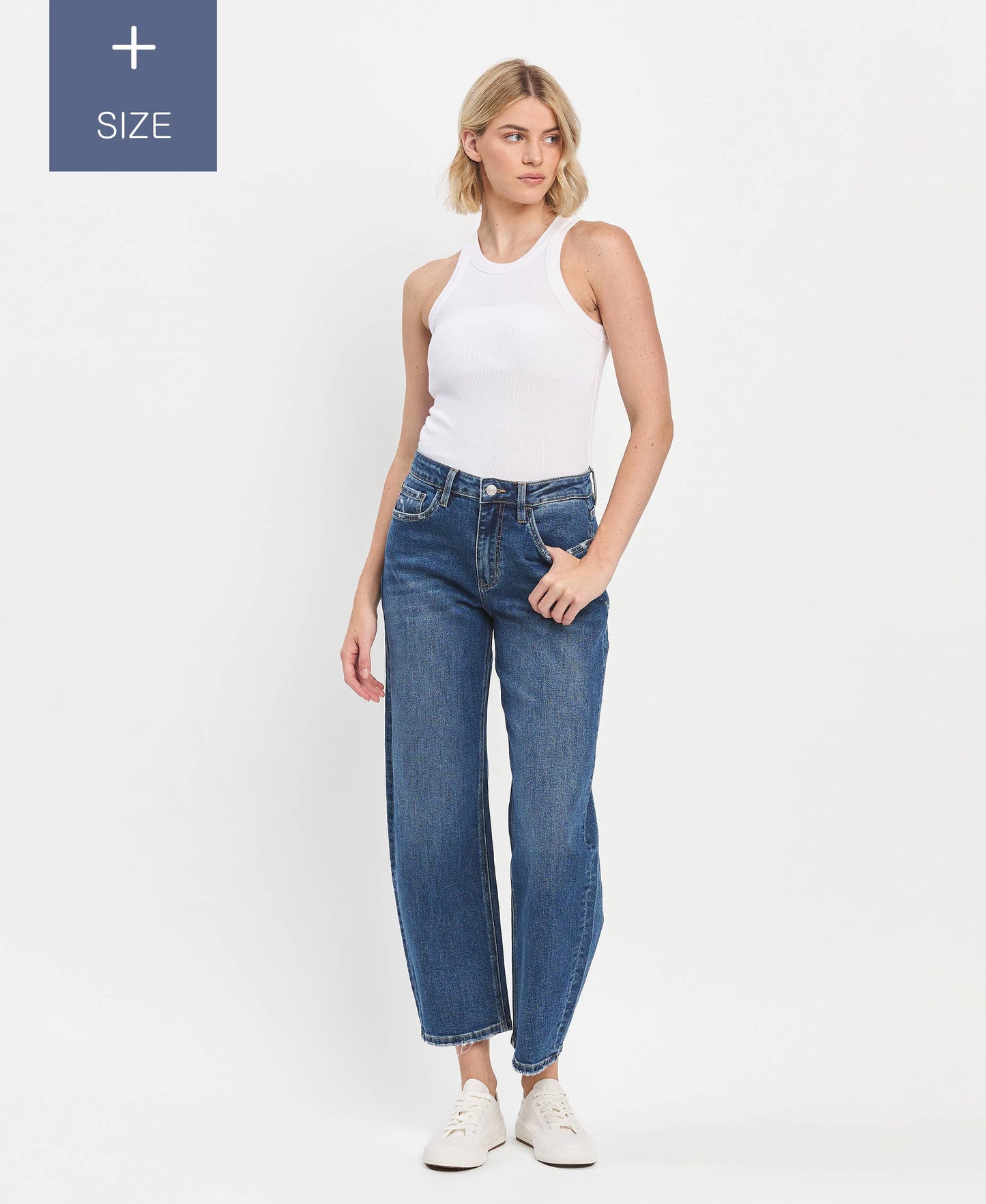 PLUS SIZE HIGH RISE ANKLE BARREL JEANS