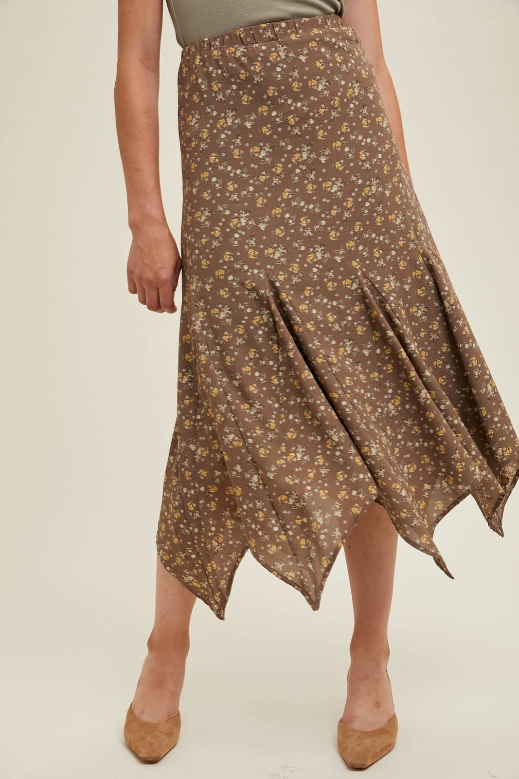 FLORAL HANDKERCHIEF MIDI SKIRT