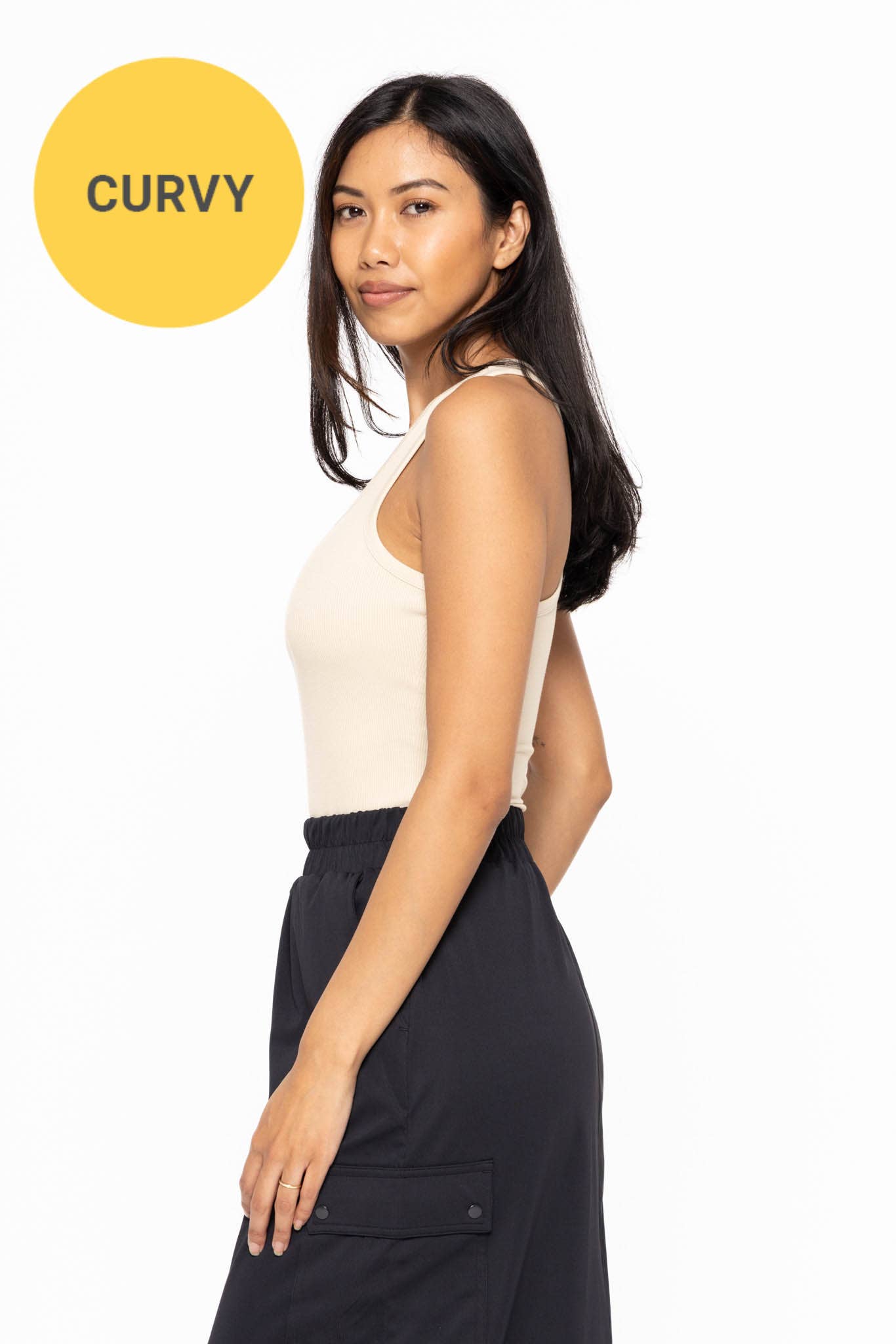 CURVY Slim Fit Scoop Neck Tank Top: OAT MILK