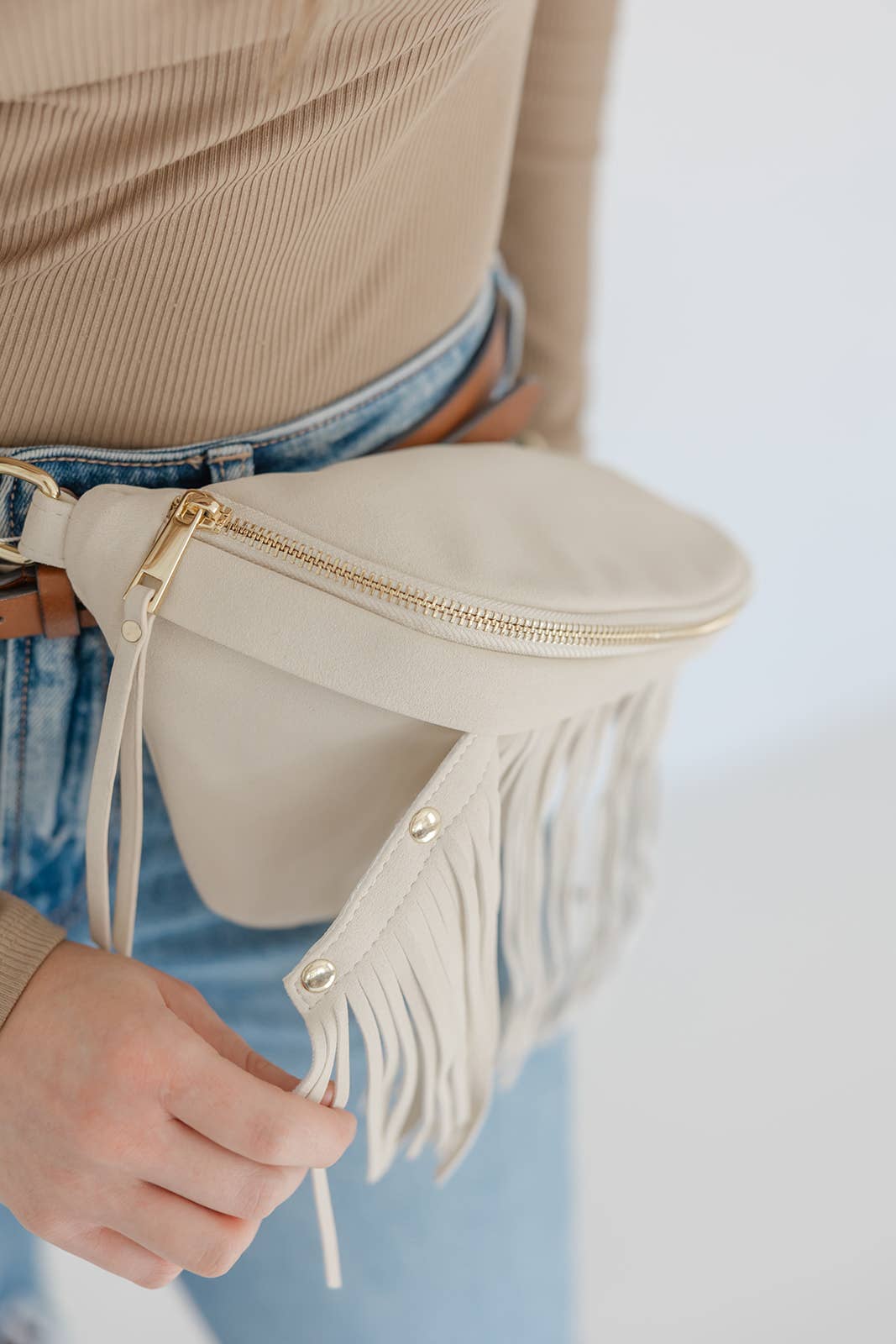 THE ORIGINAL Removable Fringe Fanny Pack: Tan