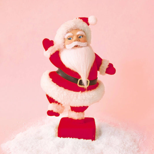 Retro Flocked Dancing Santa | Red