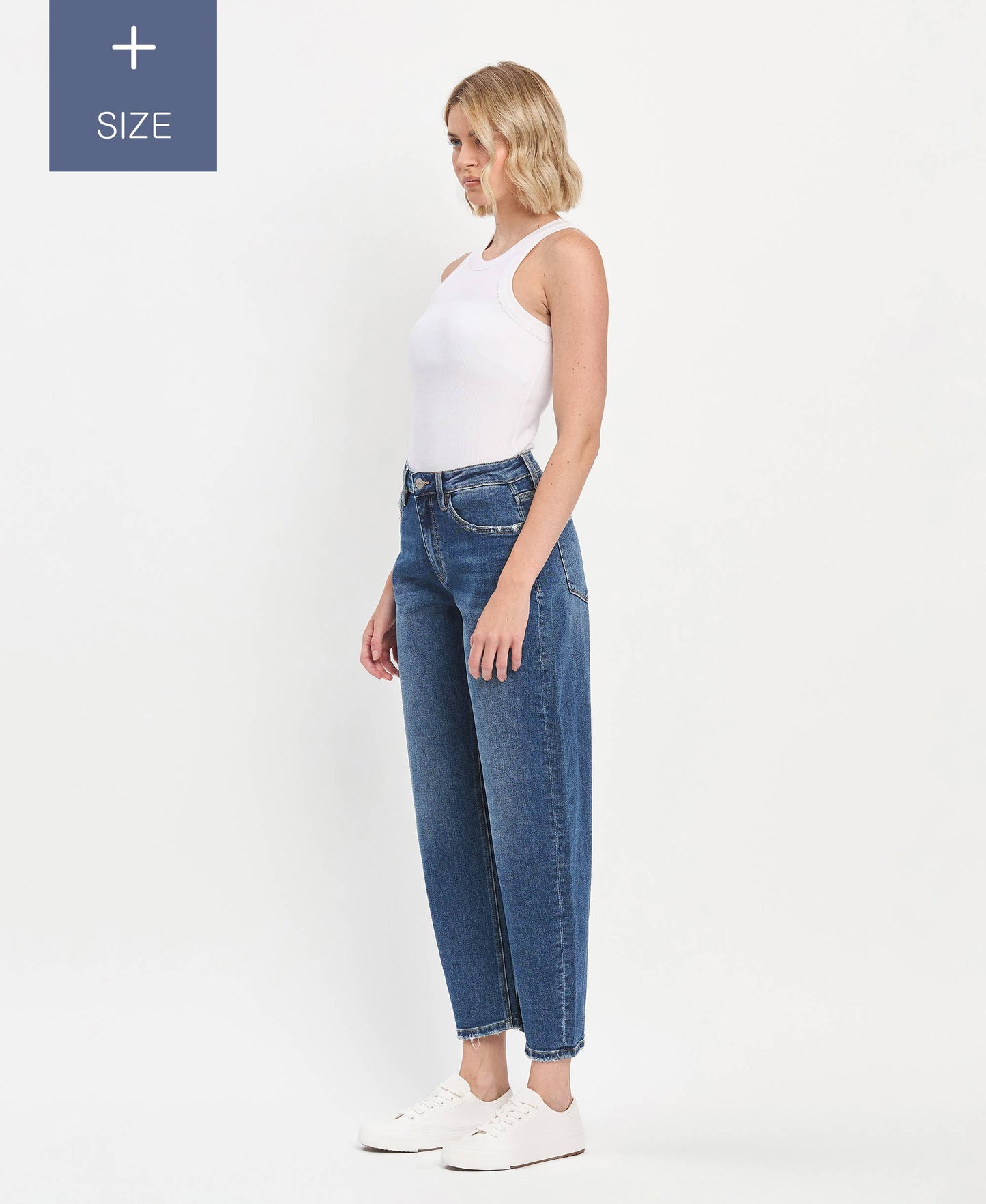 PLUS SIZE HIGH RISE ANKLE BARREL JEANS