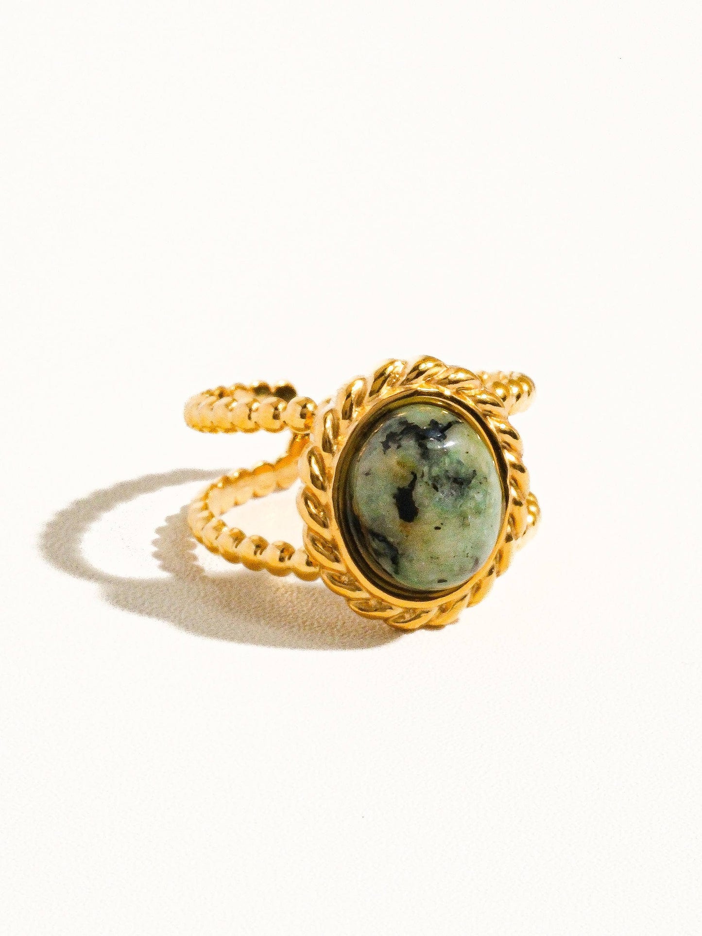 Mica 18K Gold Non-Tarnish Stone Adjustable Ring: Green