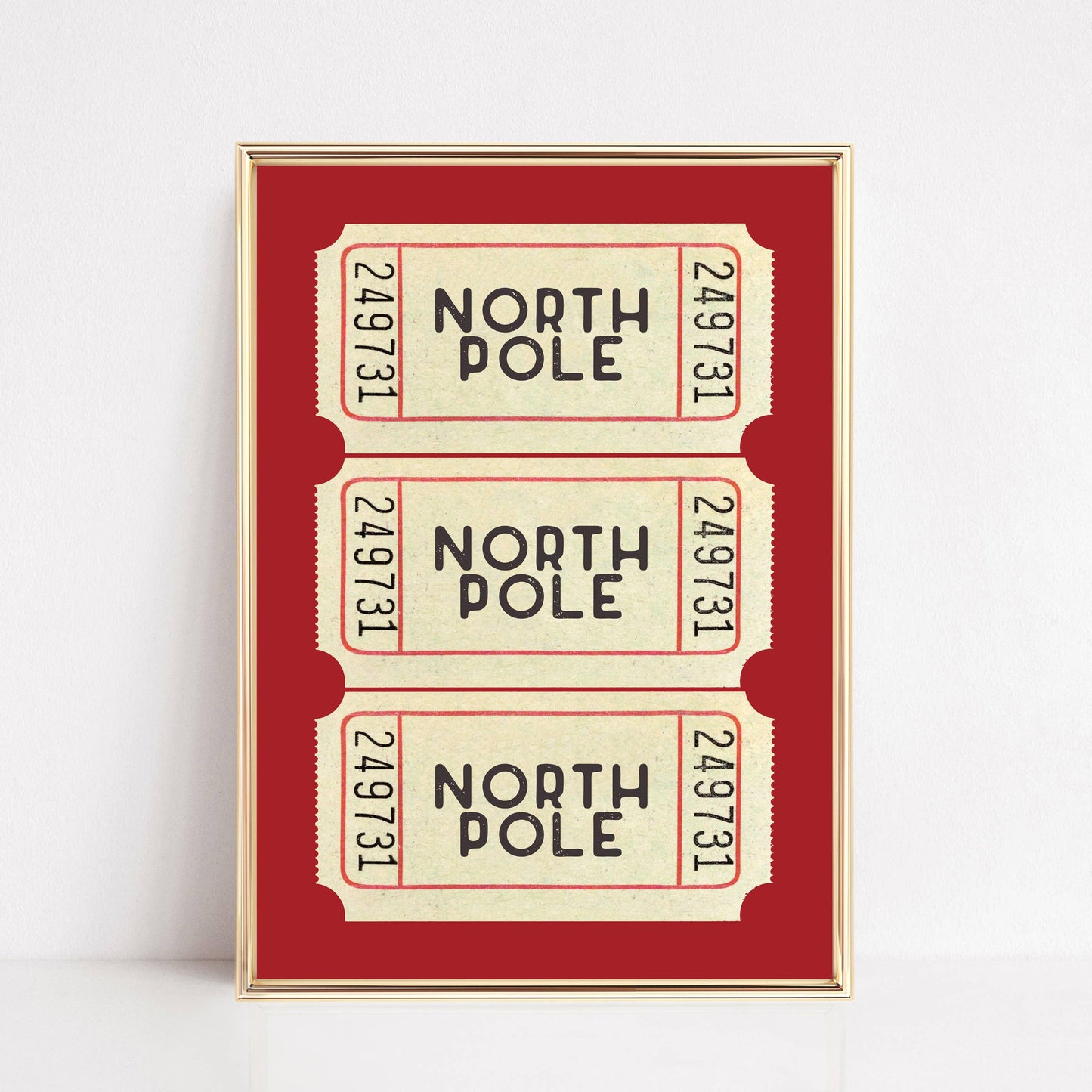 Christmas Wall Art Print | North Pole Ticket Red: 11x14