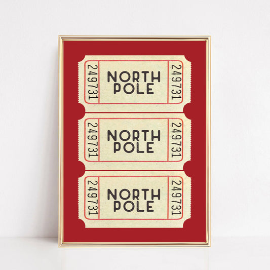 Christmas Wall Art Print | North Pole Ticket Red: 11x14