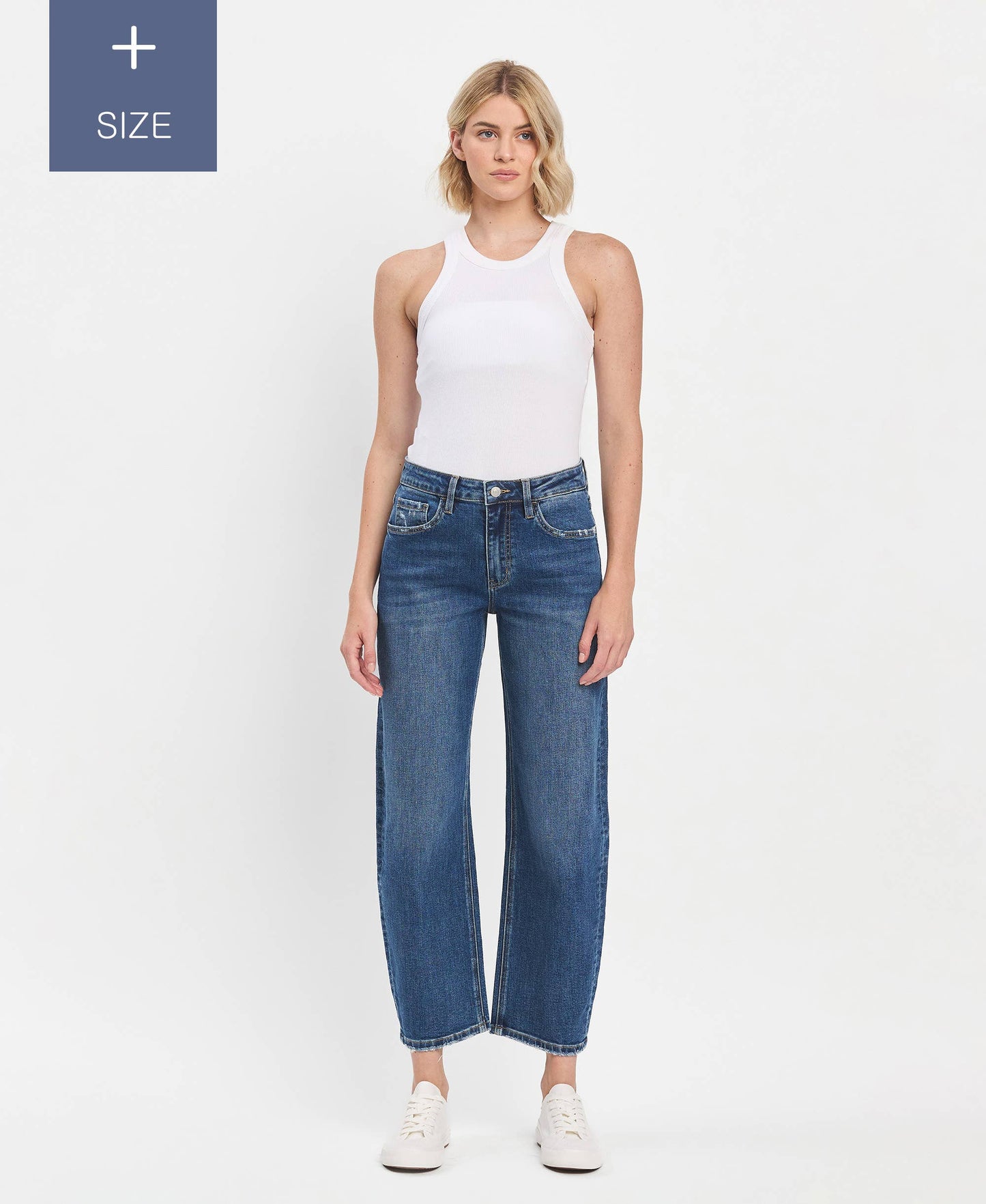 PLUS SIZE HIGH RISE ANKLE BARREL JEANS