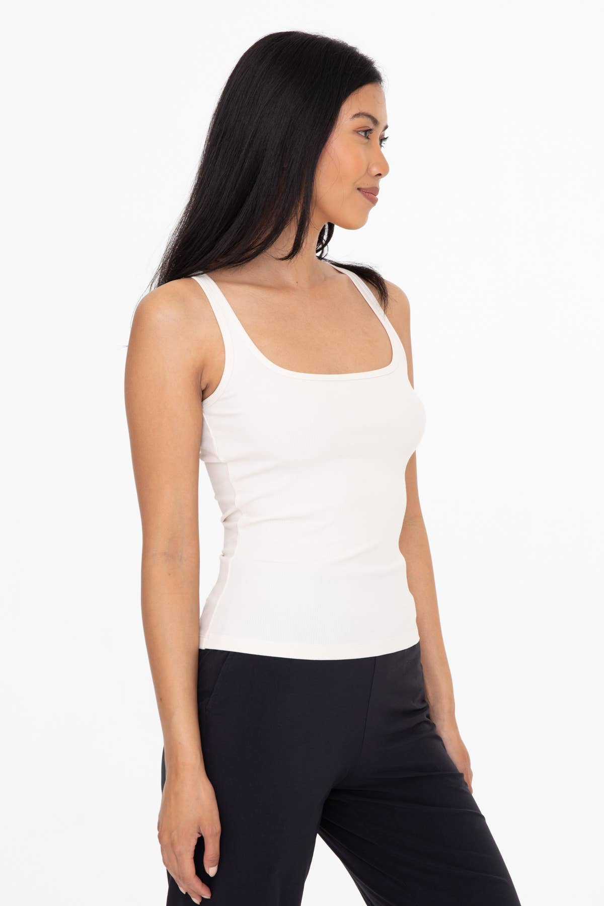 Square Neck Ribbed Tank Top: NATURAL