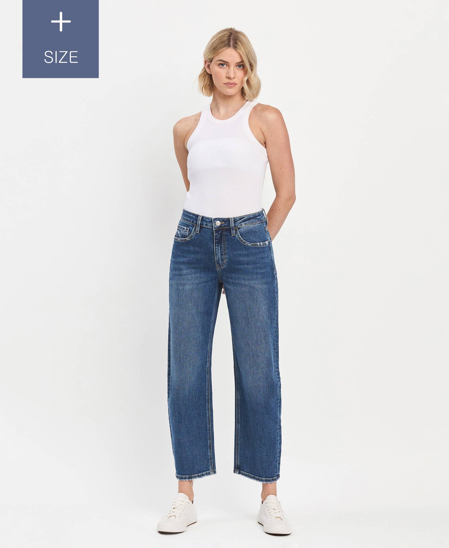 PLUS SIZE HIGH RISE ANKLE BARREL JEANS