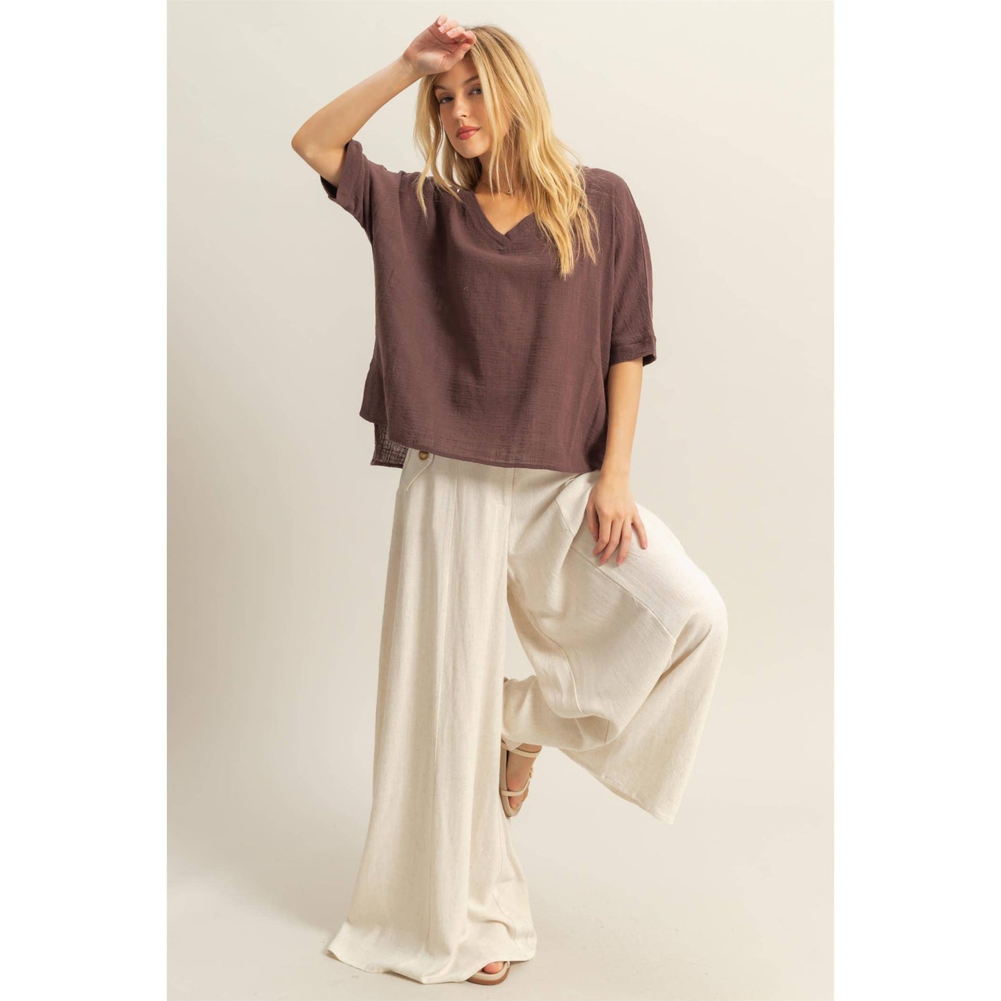 Rory Linen Blended High Waist Pants: OATMEAL