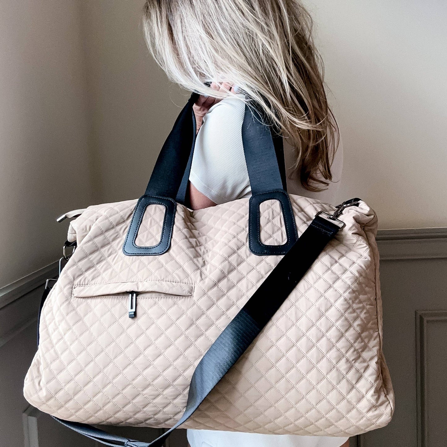 Quilted Weekender In Beige