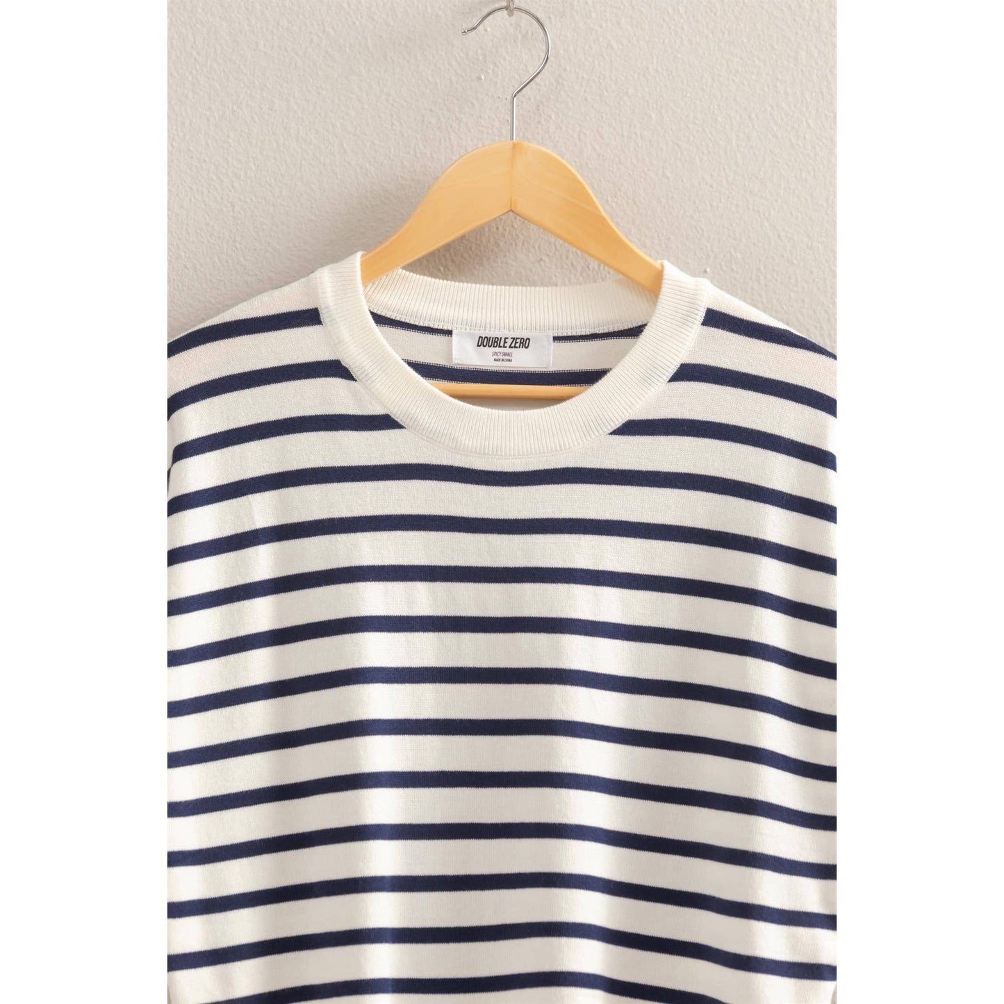 Round Neck Striped Crop Top: NAVY